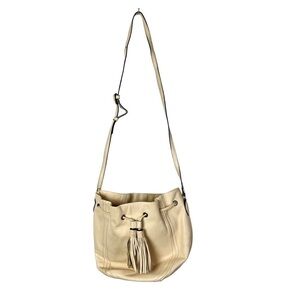 J. Crew Beige Tassel Leather Hobo Crossbody Bag